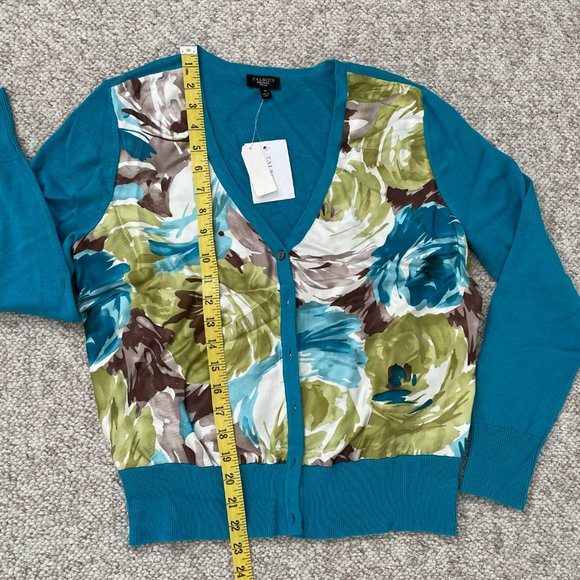 NWT Talbots Cardigan Sweater Silk Top Floral Long Sleeve Medium Petite - Picture 6 of 8